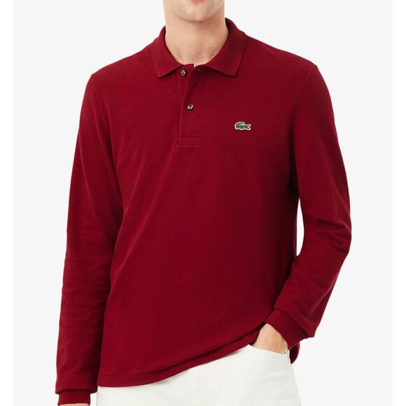 Lacoste Men's Polo Shirt Long Sleeve Size XL Red Burgundy NWT Classic Fit Cotton - Picture 1 of 8